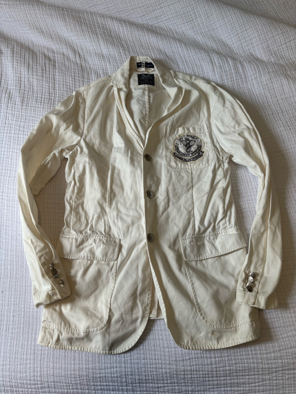 Ralph Lauren Cream Women's Blazer with Embroidered Crest